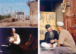 Left: Earthenware and pottery are renowned in Kashgar, such as that created by the family business I discovered behind the brick housing on the right hand side of the above picture.Right: Traditional Uyghur medicine in Kashgar.