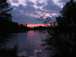The sun setting over Silbersee
