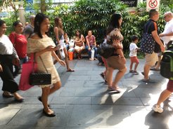 Walkway and benches outside Lucky Plaza on Orchard Road (Photo: M. Amrith)