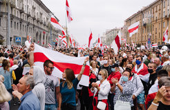 Minsk, Belarus-August 23, 2020: Peaceful protests in Belarus. People at a protest in Belarus. Strike in Belarus