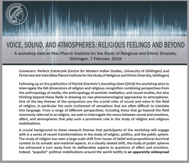 "Voice, Sound, and Atmospheres: Religious Feelings and beyond" "Voice, Sound, and Atmospheres: Religious Feelings and beyond"