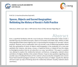 "Spaces, Objects and Sacred Geographies: Rethinking the History of Kerala’s Faith Practice" "Spaces, Objects and Sacred Geographies: Rethinking the History of Kerala’s Faith Practice"