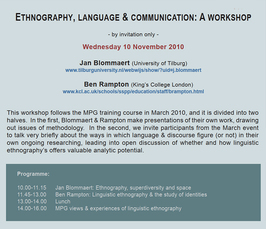 "Ethnography, language & communication: a workshop"